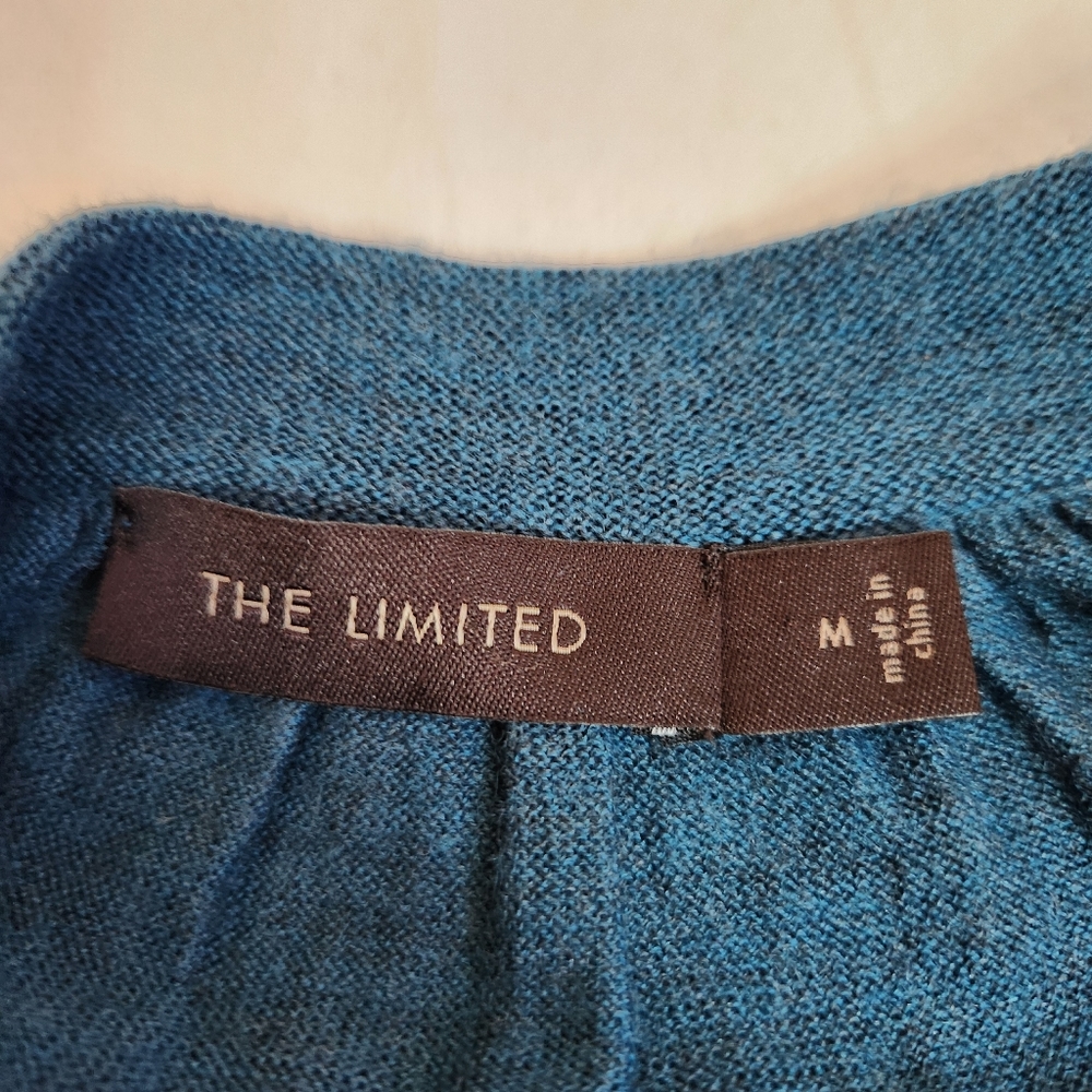 The Limited gathered scoop neck sweater teal green merino wool blend M - Picture 8 of 11